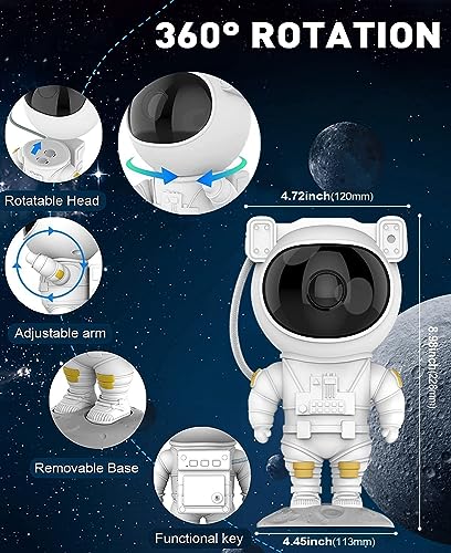Astronaut Galaxy Projector with Remote Control - 360° Adjustable Timer Kids Astronaut Projector for Gifts, Baby, Adults, Bedroom, Gaming Room, Home and Party (Corded Electric)