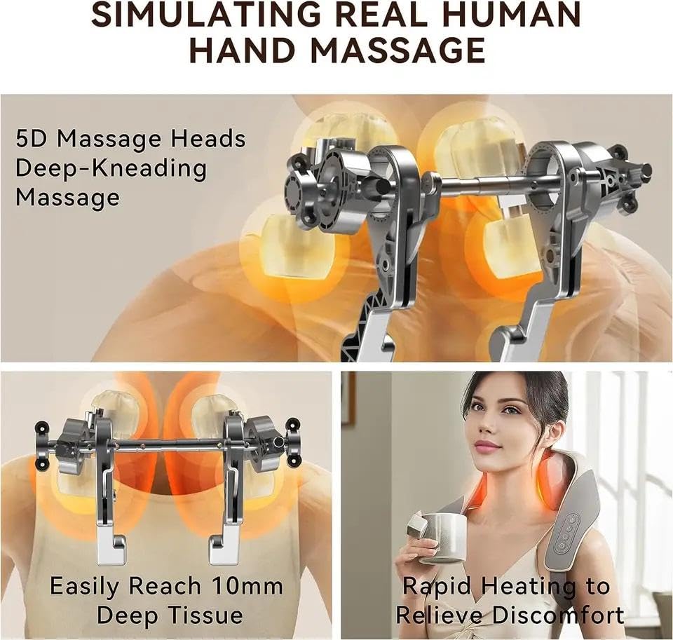 Neck and Shoulder Massager Machine for Pain Relief with Heating, Different Massage Modes, Variable Speed | Electric Wearable 5D Cervical Neck Body Massager for Deep Tissue Massage in Neck, Back, Shoulders, Waist and Legs
