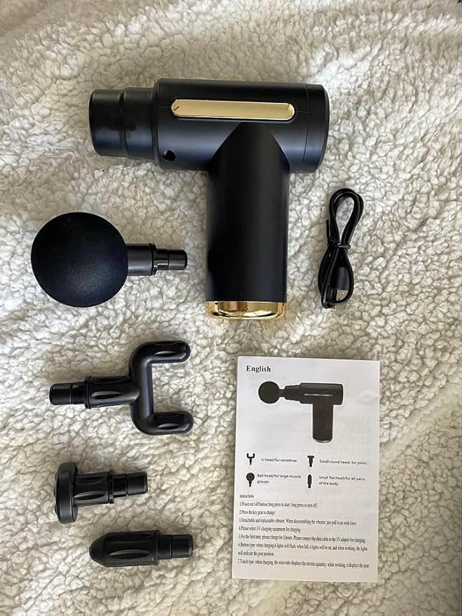 Portable Massage Gun for Pain Relief, Unisex Deep Tissue Massage Gun, Muscle Relaxing Body Massage Machine for Home, Handheld 6 Speed with 4 Heads