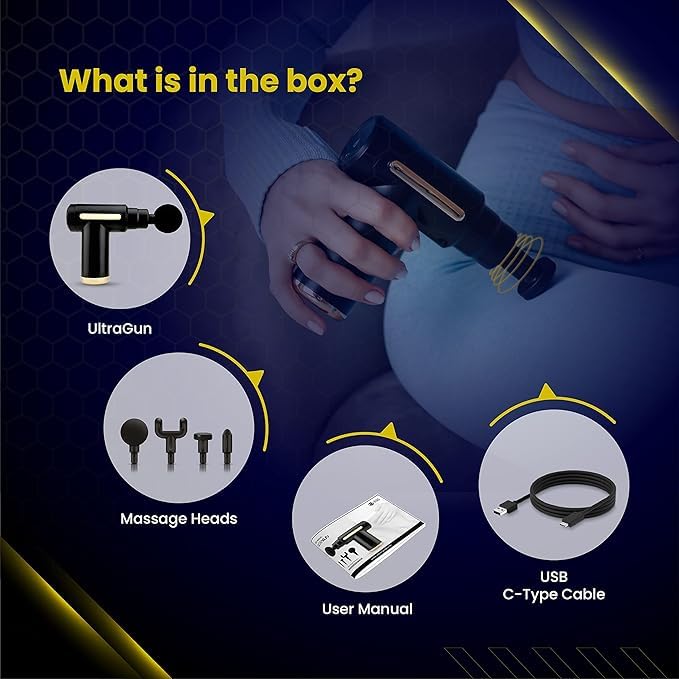 Portable Massage Gun for Pain Relief, Unisex Deep Tissue Massage Gun, Muscle Relaxing Body Massage Machine for Home, Handheld 6 Speed with 4 Heads