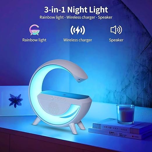 3 in 1 Rechargeable Multifunctional Bluetooth Speaker with RGB Lights and 15W Wireless Charger
