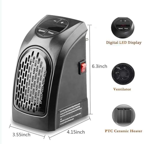 Room Heater for Bedroom | 400 Watts Mini Portable Electric Heater, Plug-In Heater for Room, Home, Office, Bedroom, Winter