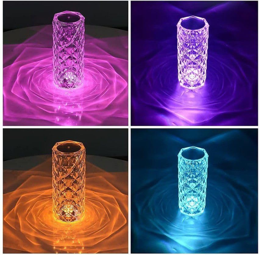 CrystalGlow Rose Diamond LED Table Lamp – 16 Color Changing, USB Rechargeable Touch Night Light with Remote – Perfect for Bedroom, Living Room, Party & Home Decor (Multicolor, 1-Pack)
