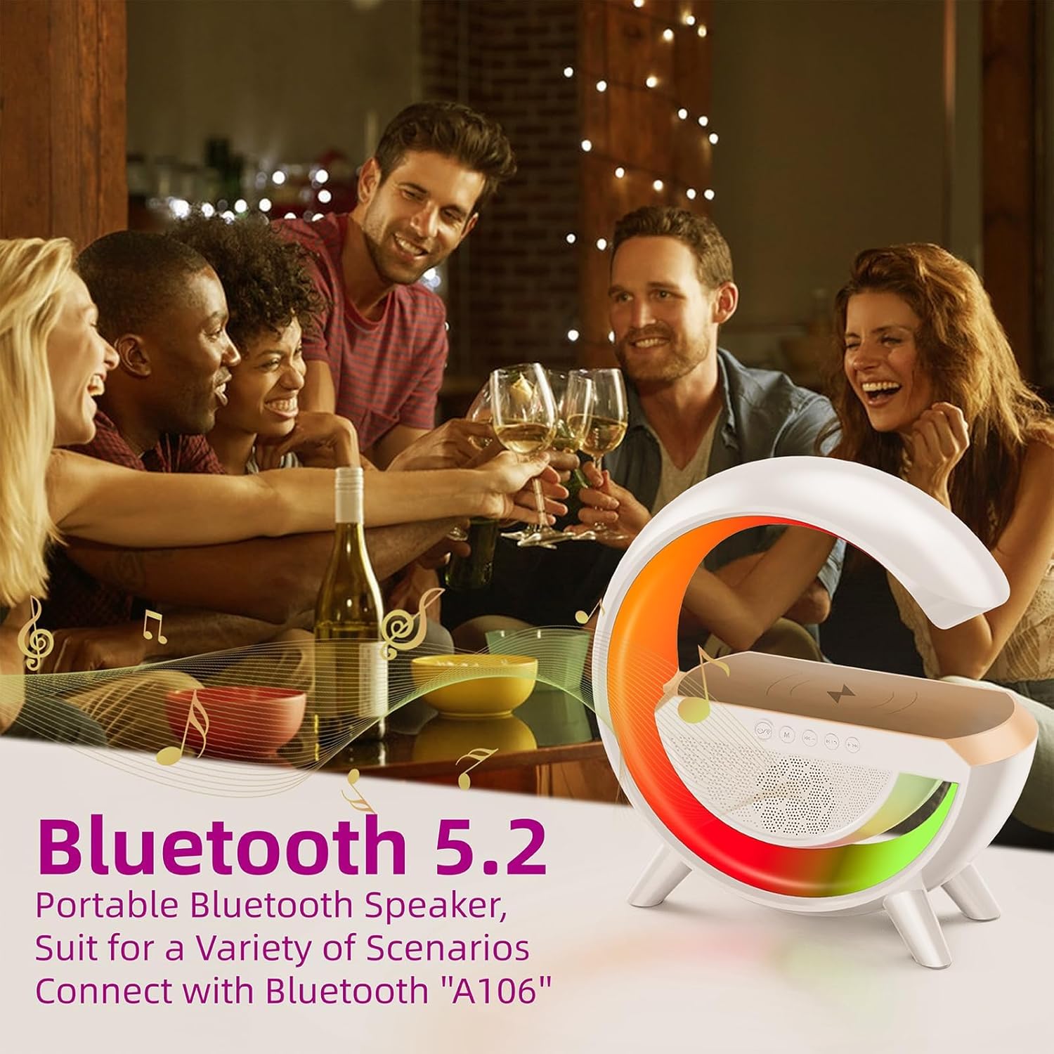 3 in 1 Rechargeable Multifunctional Bluetooth Speaker with RGB Lights and 15W Wireless Charger