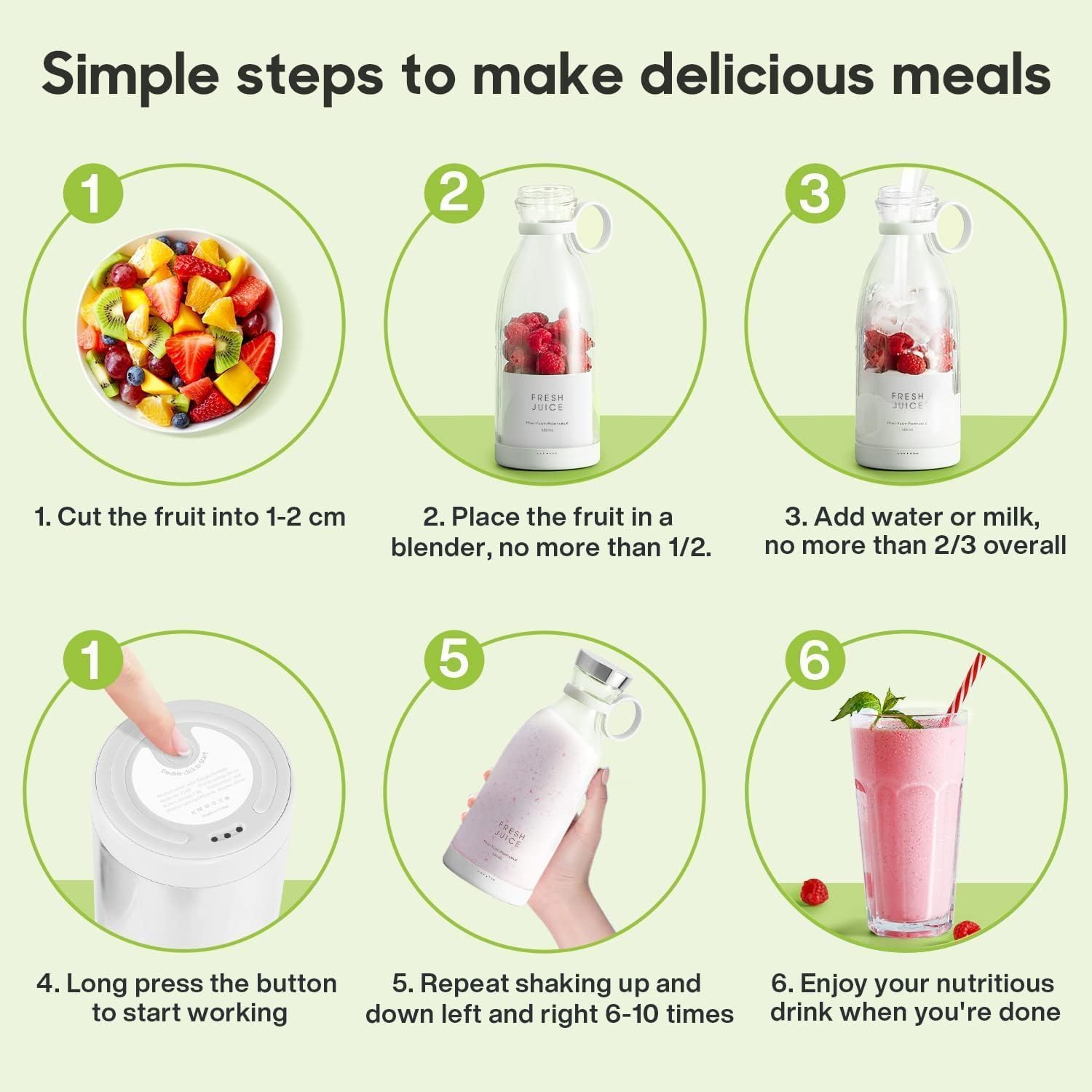 Portable Mini Juicer Blender, USB Rechargeable Fruit Juice Maker Machine, Portable Personal Size Juicer Bottle Grinder Mixer Blender for Smoothie, Juices and Shakes