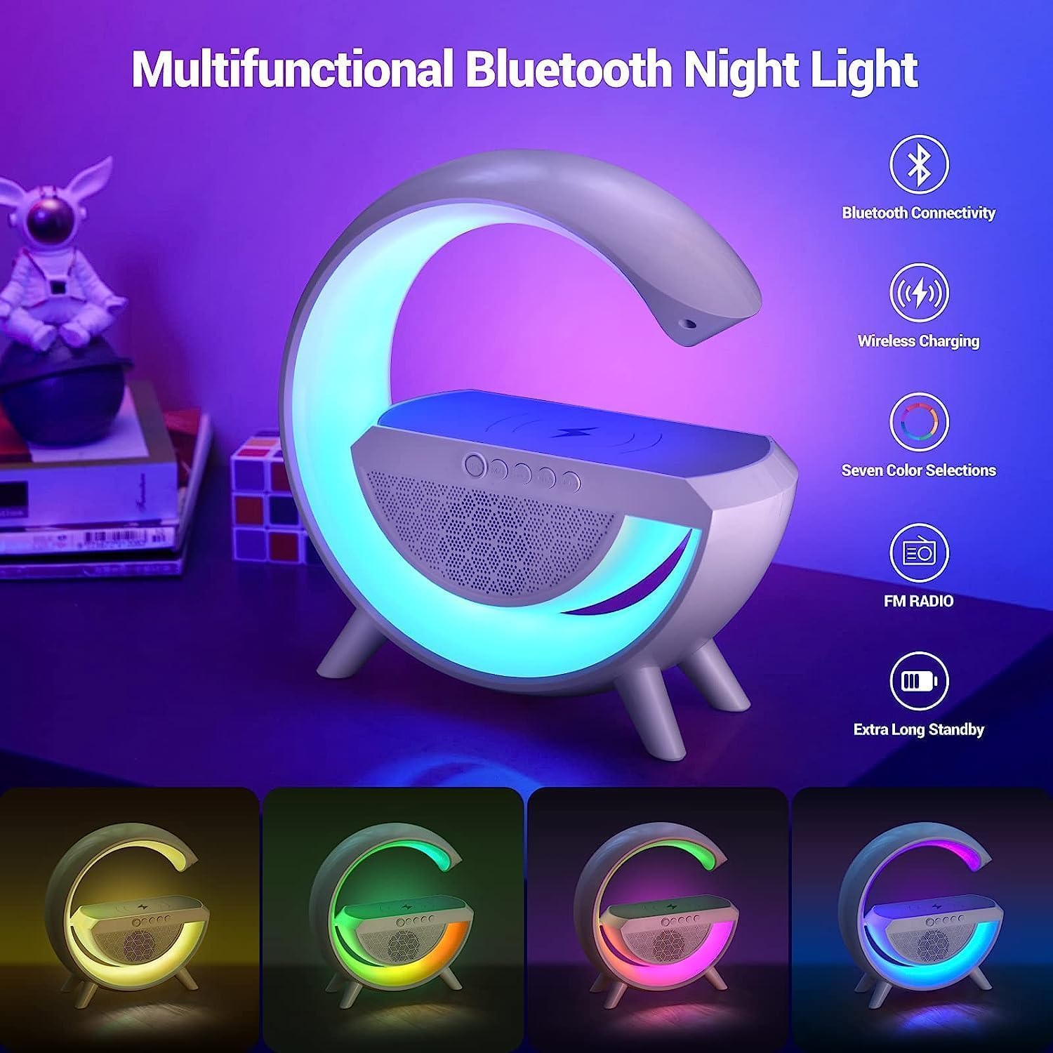 3 in 1 Rechargeable Multifunctional Bluetooth Speaker with RGB Lights and 15W Wireless Charger