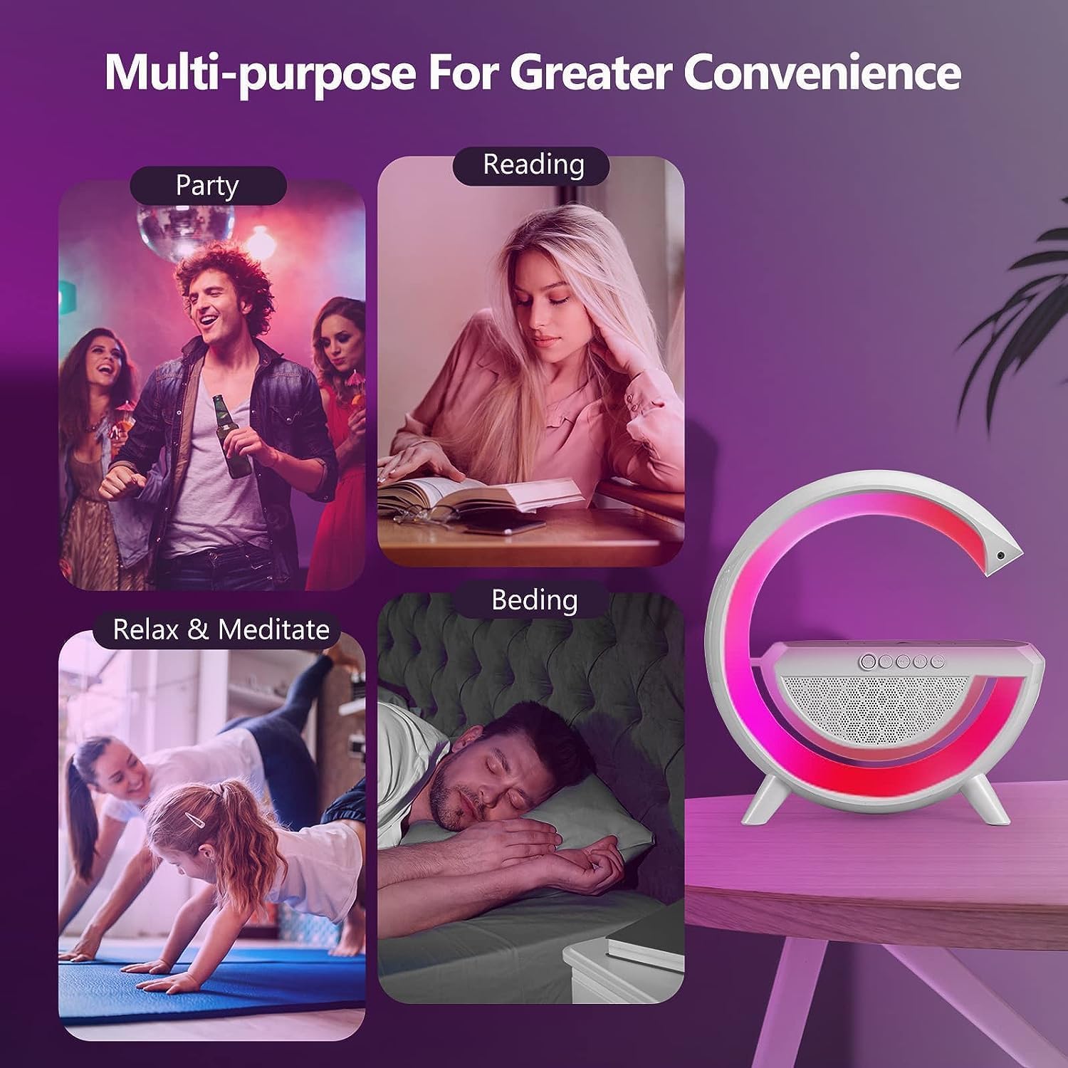 3 in 1 Rechargeable Multifunctional Bluetooth Speaker with RGB Lights and 15W Wireless Charger