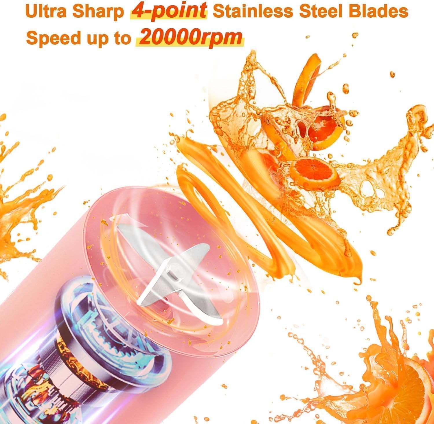 Portable Mini Juicer Blender, USB Rechargeable Fruit Juice Maker Machine, Portable Personal Size Juicer Bottle Grinder Mixer Blender for Smoothie, Juices and Shakes