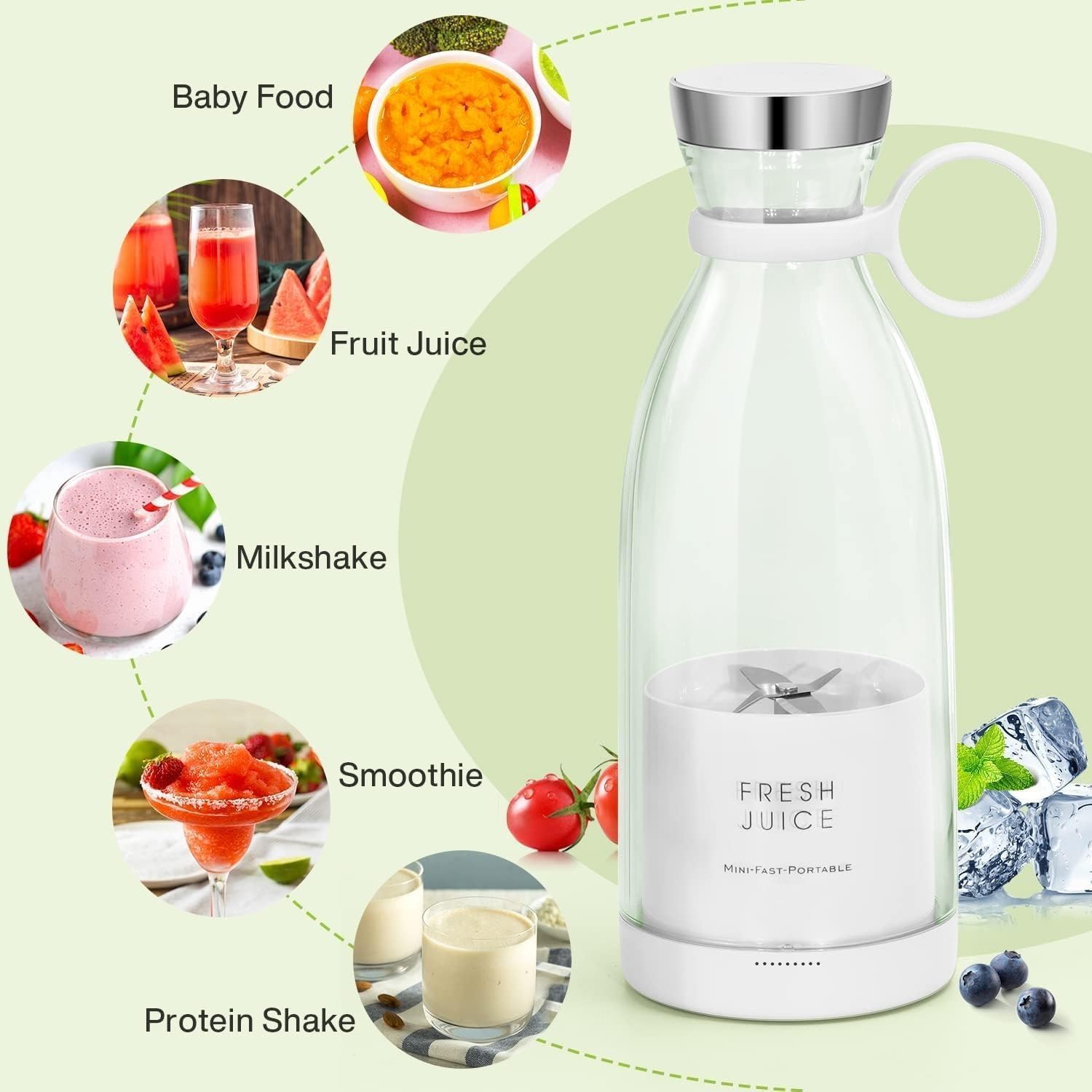 Portable Mini Juicer Blender, USB Rechargeable Fruit Juice Maker Machine, Portable Personal Size Juicer Bottle Grinder Mixer Blender for Smoothie, Juices and Shakes