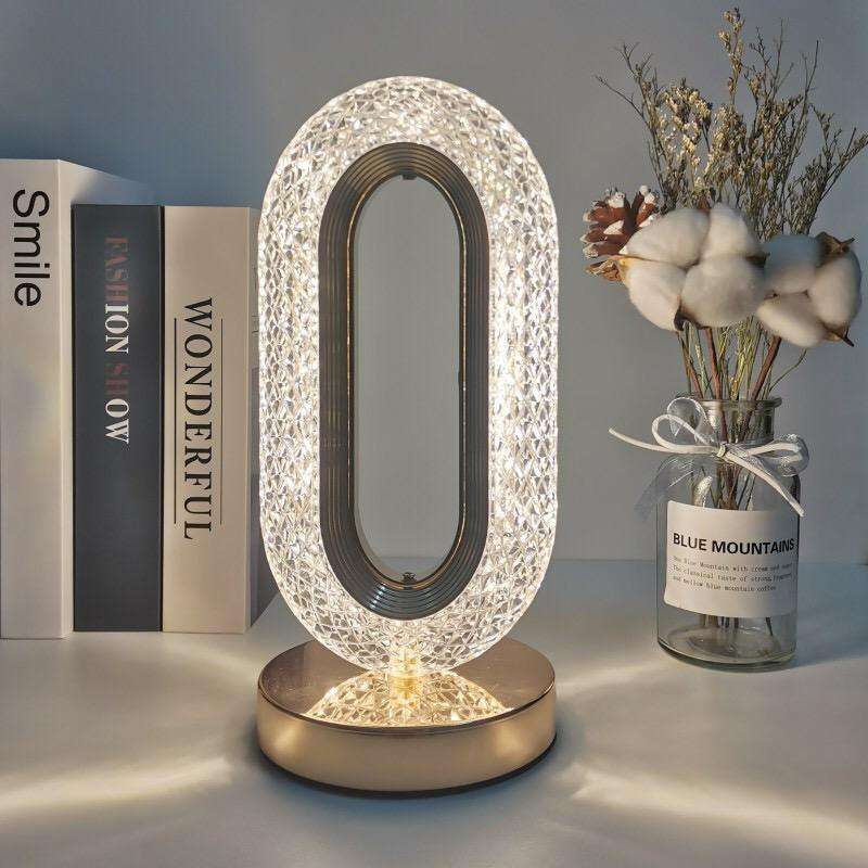 Oval Crystal LED Lamp For Table, Bedroom Decoration with Adjustable Intensity Levels and 3 Color Modes