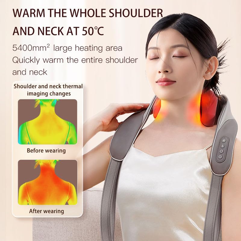 Neck and Shoulder Massager Machine for Pain Relief with Heating, Different Massage Modes, Variable Speed | Electric Wearable 5D Cervical Neck Body Massager for Deep Tissue Massage in Neck, Back, Shoulders, Waist and Legs