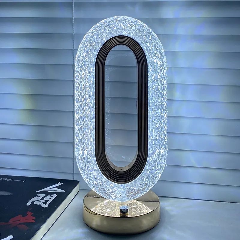 Oval Crystal LED Lamp For Table, Bedroom Decoration with Adjustable Intensity Levels and 3 Color Modes