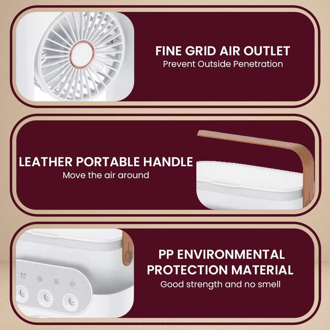 Portable Mini Air Cooler Fan| 3-Speed Control with Double-Ended Spray Cooling and Mist Humidifier | Rechargeable USB Fan with LED Lights | 5 Meter USB Cable and Remote Controller (White)