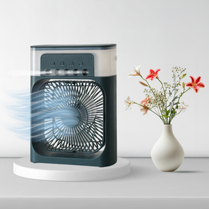 Air Cooler with 7-Color LED, USB Desk Fan, 3-in-1 Evaporative Cooler for Home, Office & Travel – 3 Wind Speeds, Timer & Spray Modes