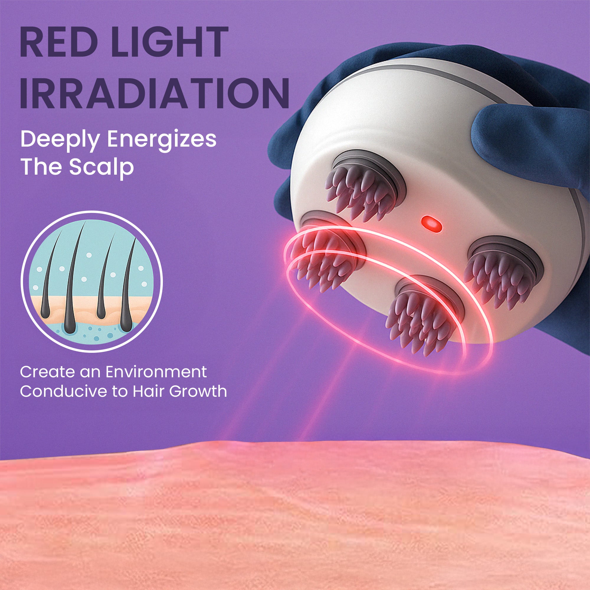 Scalp Massager with Advance Red Light Therapy | Portable Head Kneading Hair Scalp Massager with Advance Red Light Therapy & 3 Speed Mode for Boosting Hair Growth, Hair Fall Control, Scalp Therapy