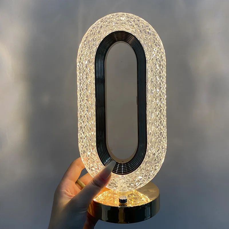 Oval Crystal LED Lamp For Table, Bedroom Decoration with Adjustable Intensity Levels and 3 Color Modes