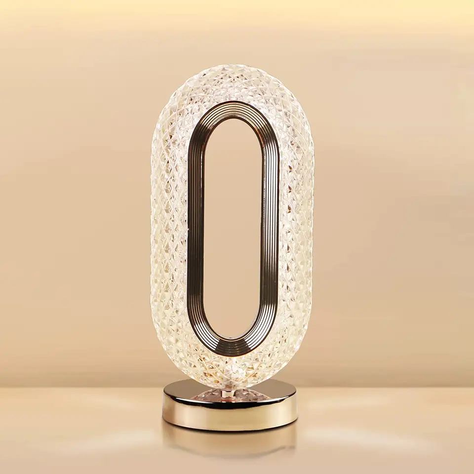 Oval Crystal LED Lamp For Table, Bedroom Decoration with Adjustable Intensity Levels and 3 Color Modes